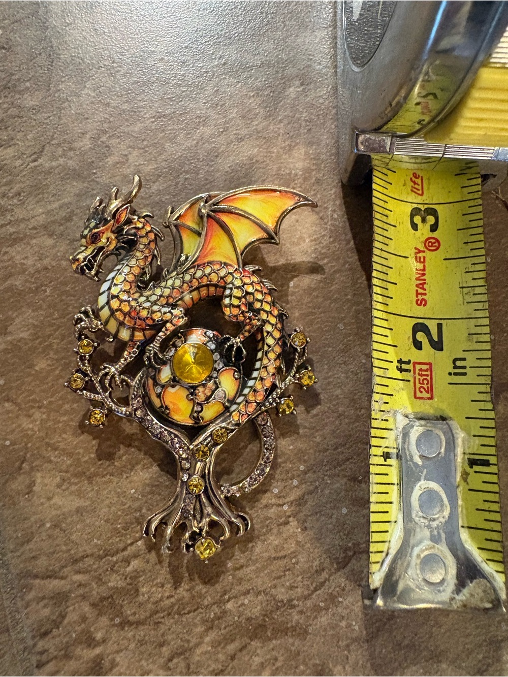 Orange and Gold Gemstone Dragon Brooch